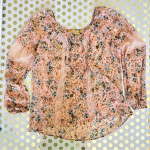 Princess Vera Wang Ruffled 3/4 Sleeve Blouse in Orange and Pink